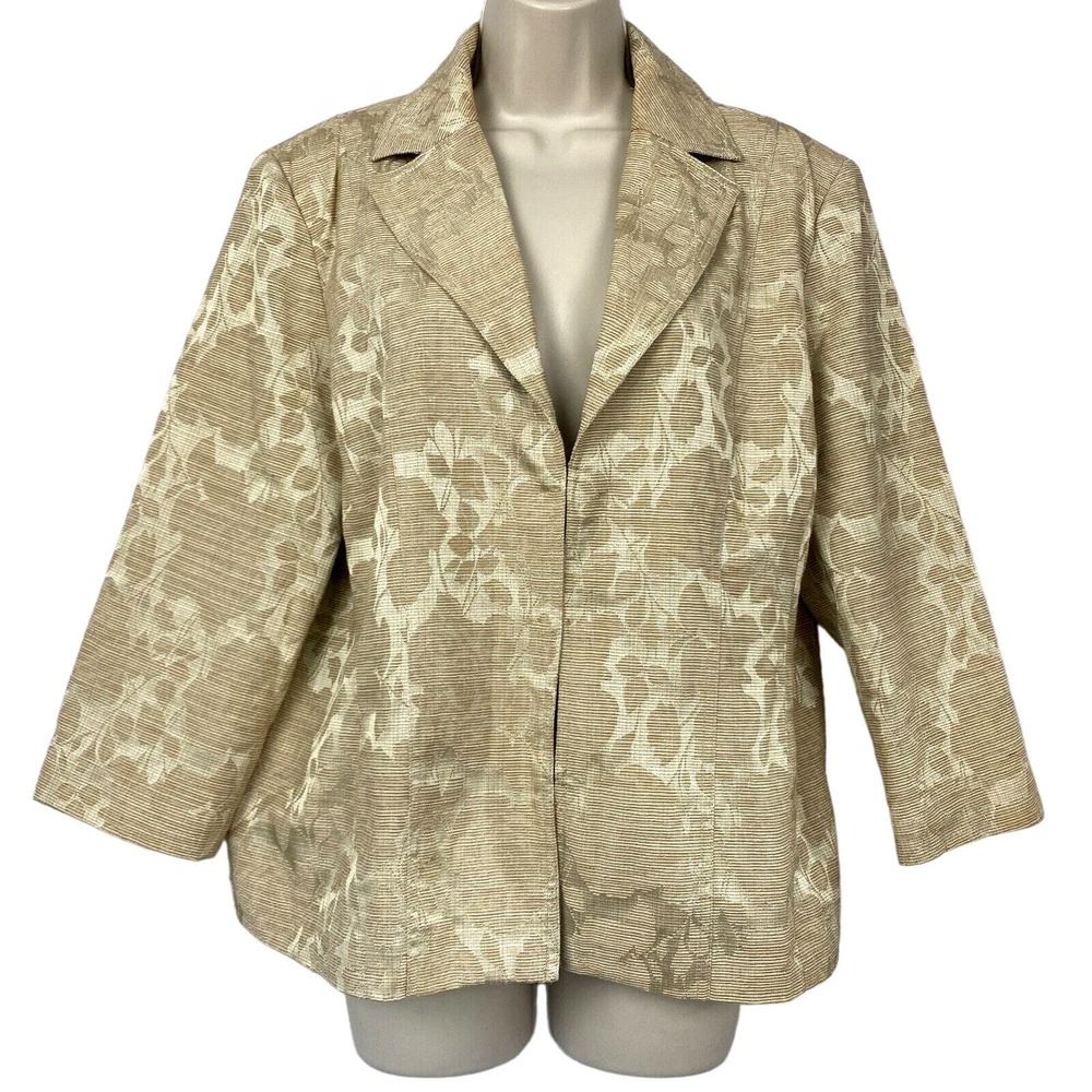 Chicos Blazer 2 Floral Jacquard Beige Lightweight Spring Summer Career Jacket